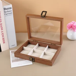 Caja de Almacenamiento de Joyas de Madera de Nogal Con Tapa de Vidrio Organizador de Joyas Vintage para Collares Pendientes Anillos