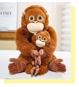 Detailansicht des weichen braunen Orang-Utan-Plüschtiers mit kleinem Baby-Affen