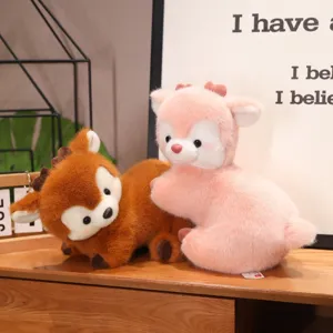 Due adorabili peluche a forma di cervo sdraiato rosa e marrone, morbido cuscino regalo per bambini