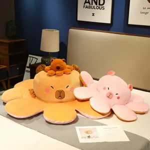 Χαριτωμένα μαξιλάρια Capybara χταπόδι σε καφέ και ροζ χρώματα για διακόσμηση υπνοδωματίου