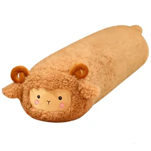 Simpatico cuscino lungo in peluche a forma di pecora con morbida pelliccia riccia