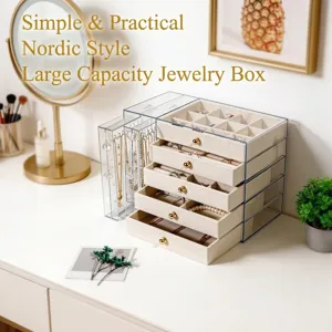 Caja Organizadora de Joyas de Acrílico Grande Transparente con 5 Cajones para Collar Pendiente Anillo Pulsera Accesorios de Mujer