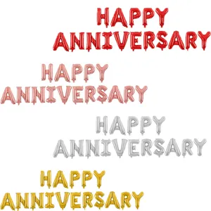 HAPPY ANNIVERSARY aluminum foil balloon sets in red, rose gold, silver, and gold colors