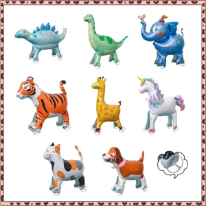 Ballon en Aluminium Animal Marchant 3D Grand Ballon à l'Hélium Gonflable Avec Roues Dessin Animé Dinosaure Tigre Éléphant Décoration de Fête Jouet Enfant