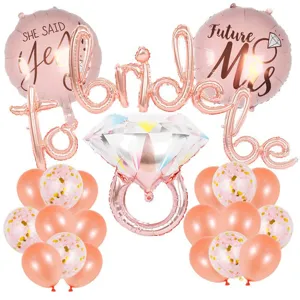 Set di palloncini bride to be oro rosa con anello di diamante e palloncini con coriandoli