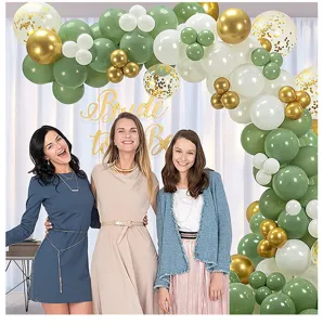 Elegant sage green and gold balloon arch kit for bridal shower and wedding party decor