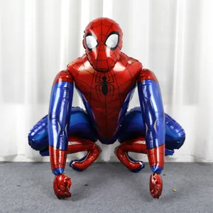 Close-up detail of a large 3D Spider-Man aluminum foil balloon for birthday party decoration