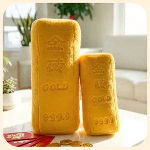 Oreiller en peluche lingot d'or créatif pour décoration avec détail 999.9 brodé