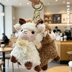 Cute Plush Sheep Keychain Pendant With Striped Bowknot Soft Lamb Stuffed Toy Bag Ornament For Kids And Women Gift