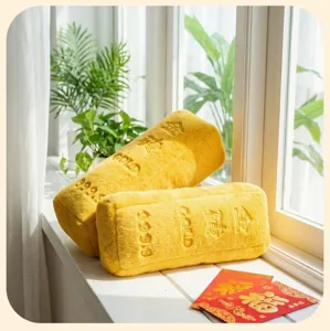 Coussin en peluche lingot d'or créatif pour décoration et accessoires photo