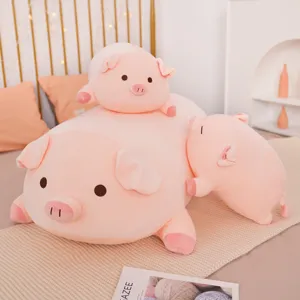 Cute pink Bobo pig plush toy pillow set for girls in a cozy bedroom setting decor