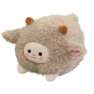 Schattig rond schaap pluche speelgoed met zachte beige krulvacht en kleine hoorns.