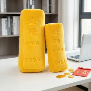 Ensemble créatif de coussins en peluche lingot d'or brodés pour décoration de maison