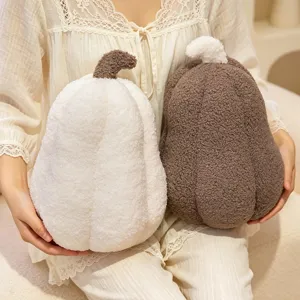 Cozy sherpa pumpkin plush pillows in white and brown for Halloween home sofa decor