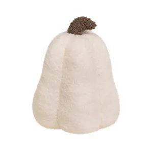 Decorative white pumpkin plush pillow with soft sherpa texture for Halloween home decor