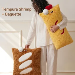 Coussins en peluche doux en forme de crevette frite et de baguette pour décoration de canapé