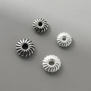 Cuentas Separadoras Sueltas de Plata de Ley 925 Vintage Oxidado Plano Redondo Rayas Espirales Cuentas para Pulsera Collar Hecho a Mano Bricolaje JoyerÍa Suministros