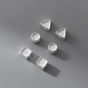 925 Sterling Silver Geometric Spacer Beads Minimalist Round Triangle Square DIY Loose Beads For Handmade Jewelry Making Findings