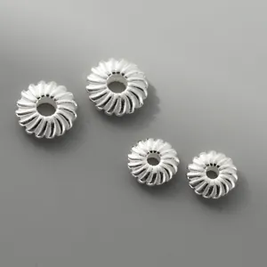 Cuentas espaciadoras retro de plata de ley S925 para hacer pulseras y joyas de 8-10mm