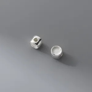 Pair of S925 sterling silver minimalist geometric spacer beads for DIY handmade jewelry