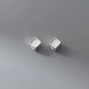 S925 sterling silver geometric flat beads for DIY bracelet jewelry making accessories