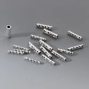 S925 sterling silver diamond-cut 10mm tube beads for DIY jewelry bracelet making
