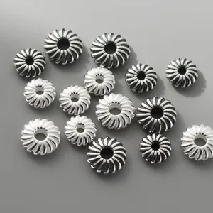 Cuentas espaciadoras vintage de plata de ley 925 con diseño de sol para joyas hechas