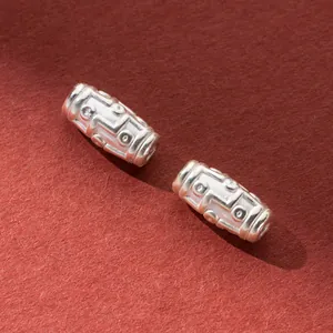 999 sterling silver 3D hard silver 8mm Dzi spacer beads for DIY bracelet jewelry making