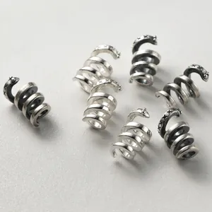 Retro S925 sterling silver snake spiral spacer beads for handmade DIY jewelry making