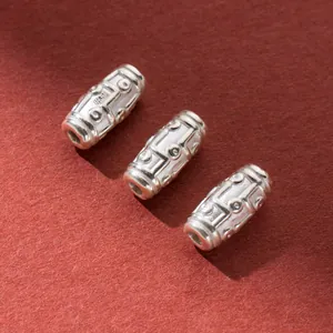 8mm vintage S999 sterling silver 3D hard silver Dzi spacer beads for DIY jewelry crafts