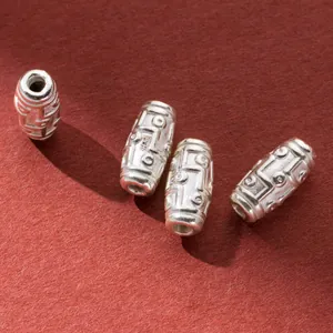Retro 999 pure silver 3D hard silver Dzi bead spacers for DIY handmade jewelry bracelets