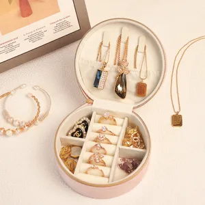 Vintage Oval Velvet Jewelry Box Portable Mini Travel Jewelry Storage Case For Earrings Rings Necklaces Organizer Gift Box