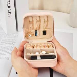 Draagbare Reis Sieradendoos PU Leer Sieraden Organizer Case Voor Ringen Oorbellen Kettingen Mini Kleine Sieraden Opbergdoos