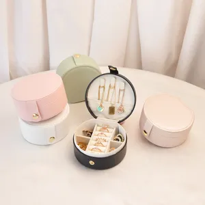 Tragbare Halbrunde Schmuckschatulle Mini Reise Schmuck Organizer Für Halskette Ring Ohrringe PU Leder Schmuck Aufbewahrungskoffer