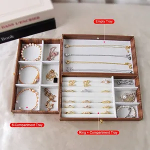 Boîte à bijoux luxueuse en bois de noyer avec plusieurs plateaux pour accessoires