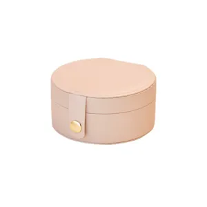 Elegante halbrunde Schmuckschatulle aus rosa PU-Leder mit goldenem Druckknopfverschluss