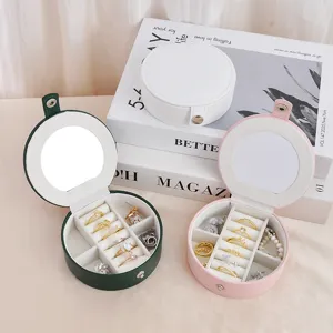 Tragbare PU Leder Schmuckkästchen Reise Mini Schmucketui Mit Spiegel Für Ringe Ohrringe Halskette Stecker Organizer Box