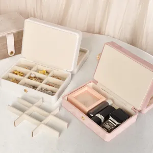 Boîte à bijoux élégante en velours à double couche pour bagues et boucles d'oreilles