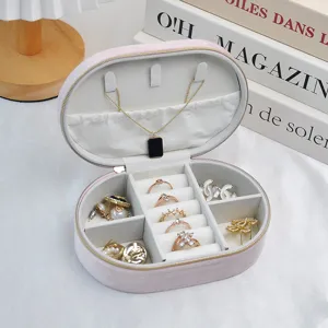 Ins Style Velvet Oval Jewelry Box Portable Divided Storage Case For Travel Earrings Rings Anti-Oxidation Organizer