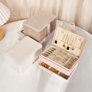 Boîte à bijoux luxueuse en velours à deux couches pour bagues boucles et colliers