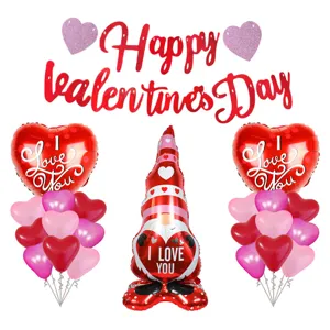 Kit di palloncini di San Valentino con gnomo e cuori rossi e rosa per decorazione festa