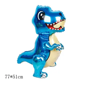 Detaillierte Ansicht eines 3D blauen Cartoon T-Rex Dinosaurier Folienballons, 77x51 cm