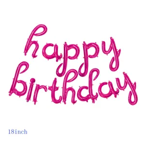Detailed view of the 18 inch pink Happy Birthday cursive foil balloon decoration