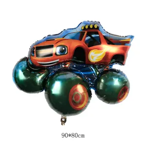 Detailed view of 90x80cm large 3D monster truck foil balloon with colorful cartoon design