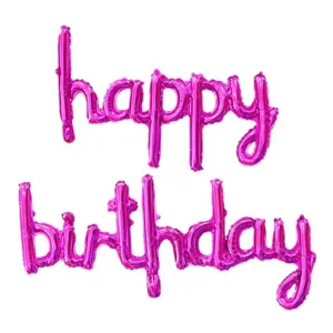 Vibrant hot pink lowercase cursive happy birthday script foil balloons for party decoration