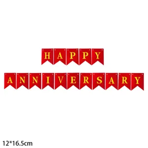 Durable red felt Happy Anniversary hanging banner for party decoration, 12x16.5cm