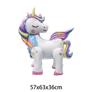 Grand ballon licorne 3D arc-en-ciel pour décoration de fête magique 57x63x36cm