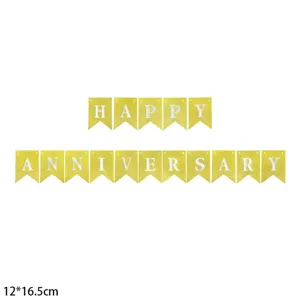 Golden glitter Happy Anniversary banner for anniversary party decoration, 12x16.5cm