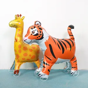 Grands ballons en aluminium tigre et girafe sur roues pour la décoration de fête d'enfants