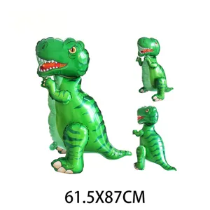 Detailansicht eines grünen 3D T-Rex Dinosaurier Folienballons, 61,5x87cm für Partydekoration